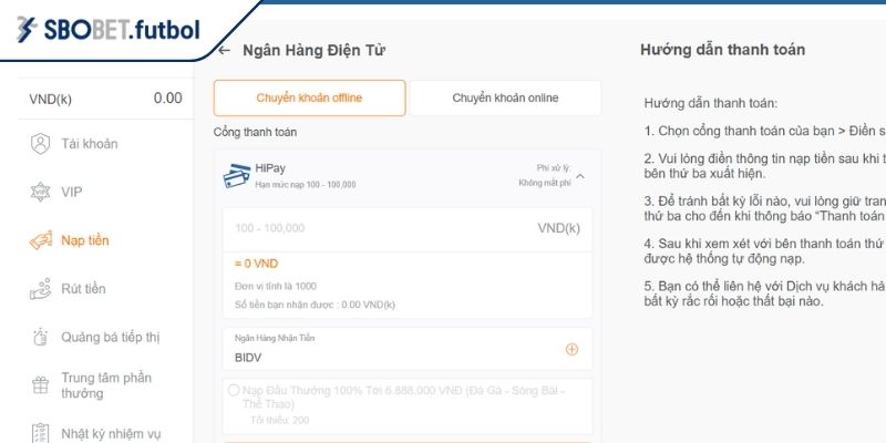 Nạp Rút Tiền 2 Hướng dẫn quy trình nạp tiền SBOBET cho người mới